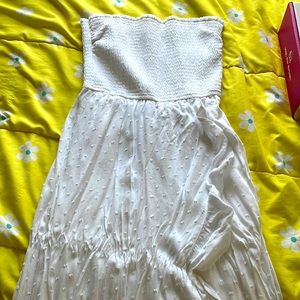 Long white strapless dress